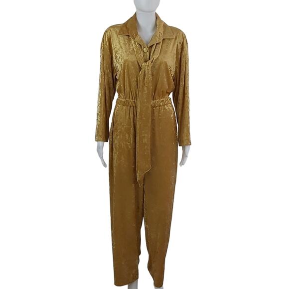 Vintage Brownstone Studio Gold Velvet Jumpsuit Size Small P - Picture 8 of 9